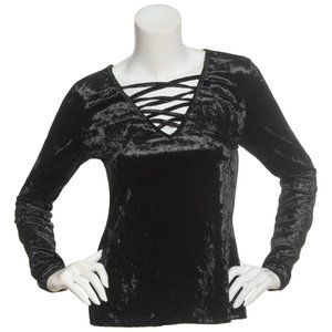 NWT's Black Iced Velvet V-Neck Strappy Top-XL